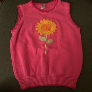 Cute 2000s Pink Knit Sunflower Baby Tank!